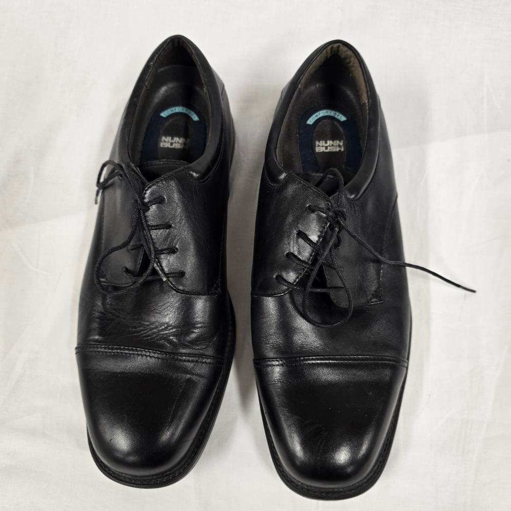 Nunn Bush Mens Black Leather Cap Toe Oxford Shoes Comfort Gel Size 10.5W